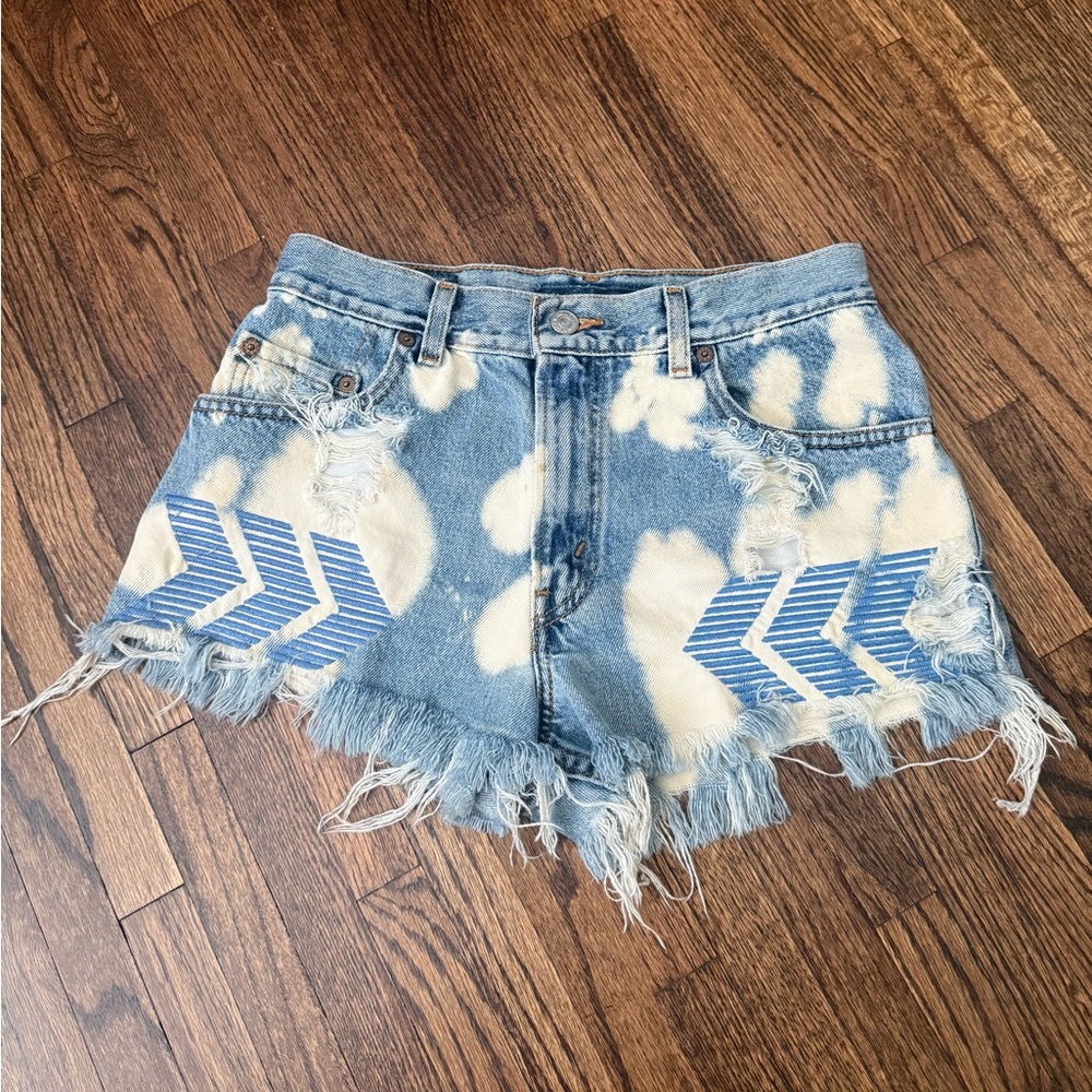 Vintage Embroidered Distressed Jean Shorts